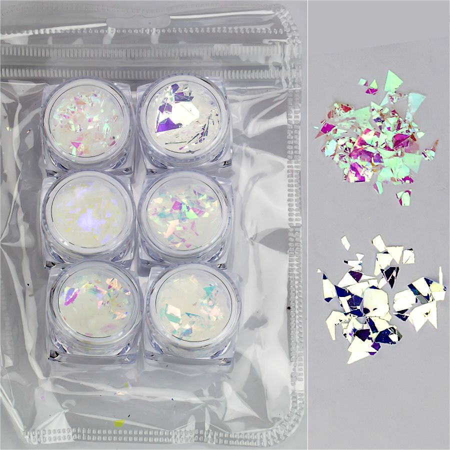 GC-61 Набір декора для манікюра мерехтлив геометричні пластини 6 кольорів (уп.12шт)