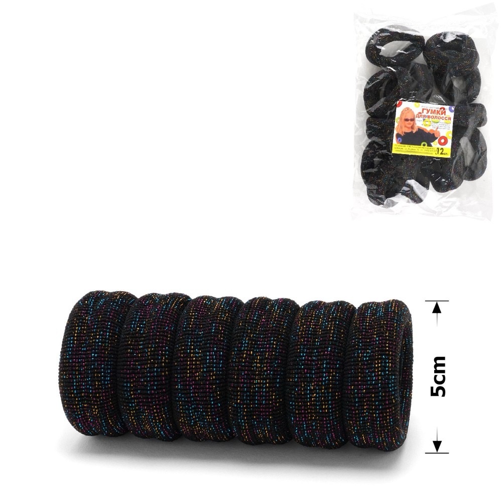 Резинка для волосся “Калуш” мікрофібра з люрексом D5cm чорна(12) 23999